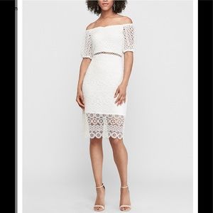 OFF THE SHOULDER CROCHET LACE MIDI DRESS